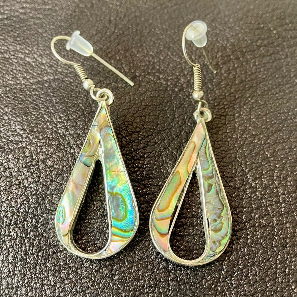 Vintage Mexico Abalone Sterling Silver Loop Drop Earrings